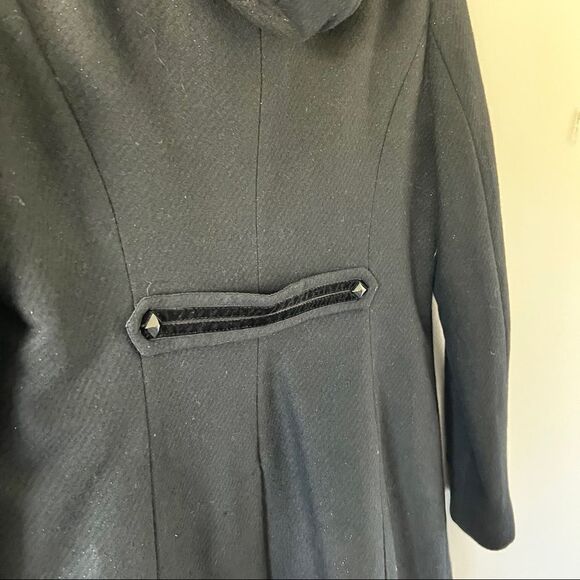 Guess Los Angeles Black Wool Blend Sparkle Hooded Mid-Length Coat - Picture 10 of 13